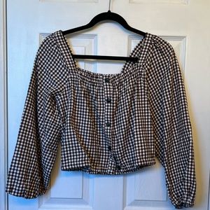 Madewell Puff-Sleeve Button-Front Crop Top in Plaid
